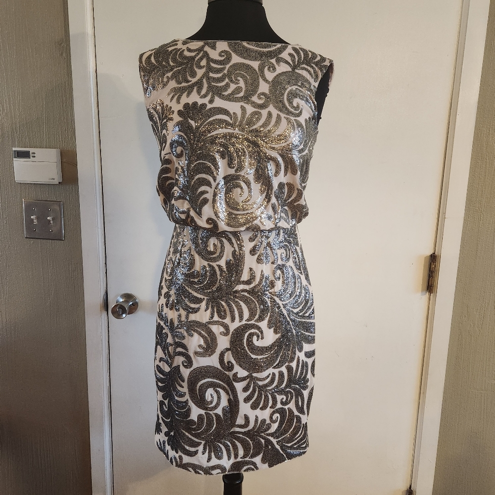 Adrianna Papell Silver Grey Sequin Cocktail Dress Size 4 - Picture 4 of 7